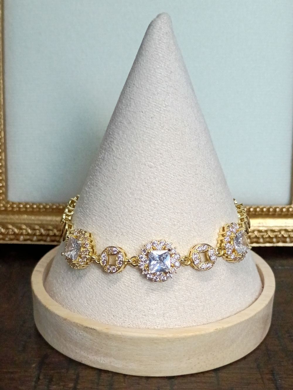 New Gold-Plated Cubic Zirconia Station Bracelet - Gold